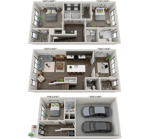 three bedroom townhouse